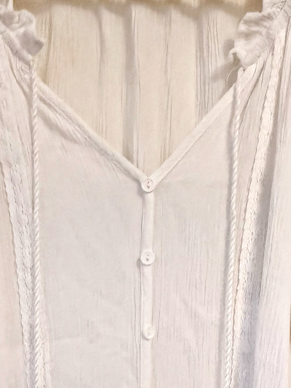 Boho White Ruffled Button-Front Blouse - Picture 2 of 7